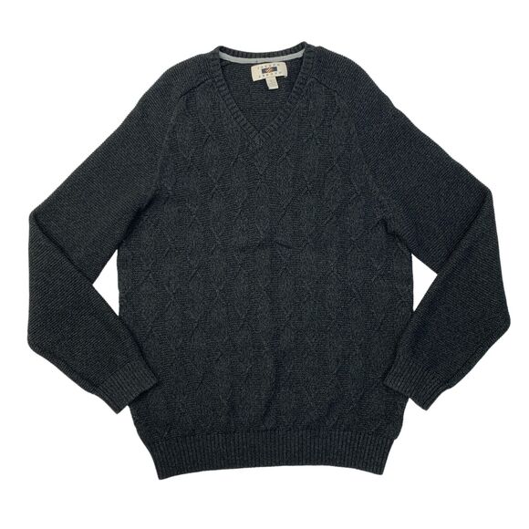 Joseph Abboud Sweater Mens L Large Grey Cotton Blend V-Neck Cable Knit Pullover - Picture 1 of 10
